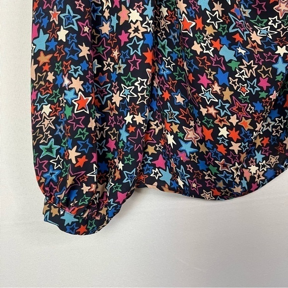 J. Crew Black Kaleidoscope Star Print One Shoulder Long Sleeve Blouse 6 - Picture 6 of 8